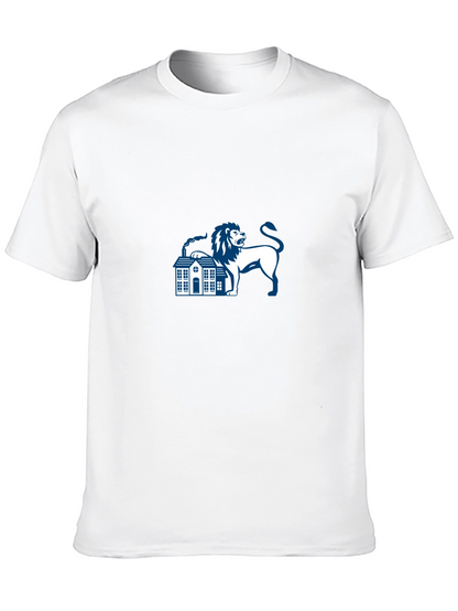 Black T-Shirt with Lion and House Graphic
