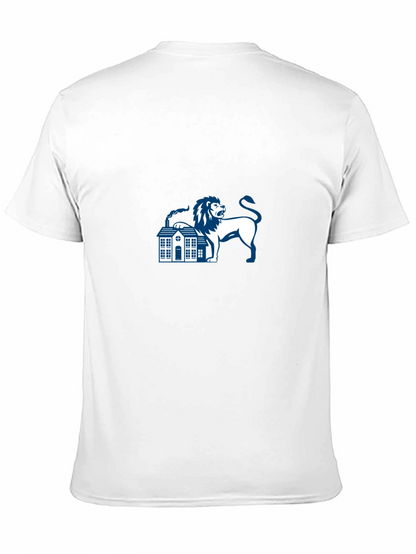 Black T-Shirt with Lion and House Graphic