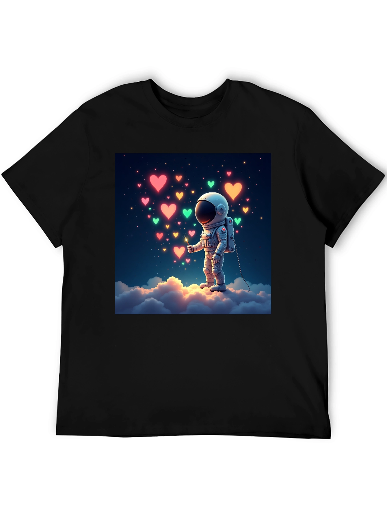 Astronaut Heart Cloud Graphic T-Shirt - Black