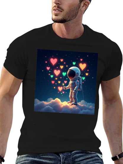 Astronaut Heart Cloud Graphic T-Shirt - Black