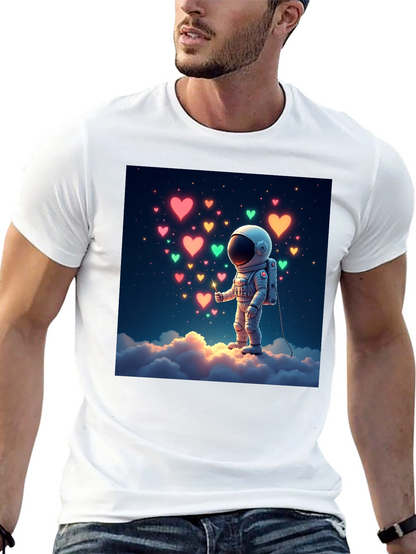 Astronaut Heart Cloud Graphic T-Shirt - Black