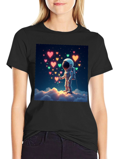 Astronaut Heart Cloud Graphic T-Shirt - Black