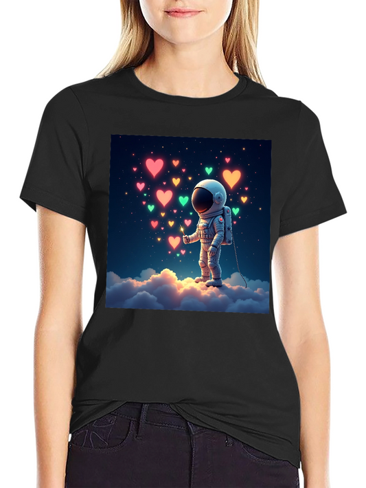 Astronaut Heart Cloud Graphic T-Shirt - Black