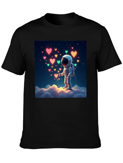 Astronaut Heart Cloud Graphic T-Shirt - Black