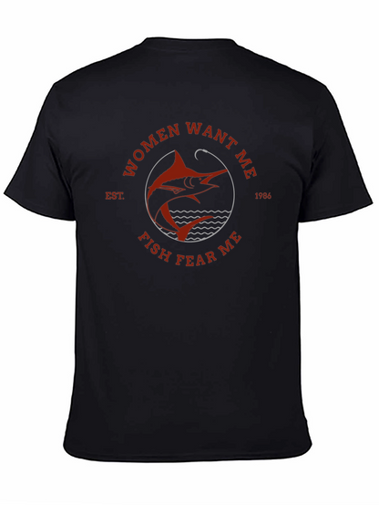 Women Want Me Fish Fear Me Black T-Shirt