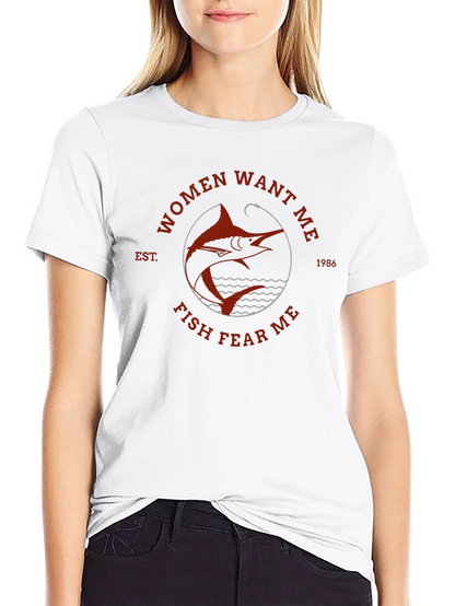 Women Want Me Fish Fear Me Black T-Shirt