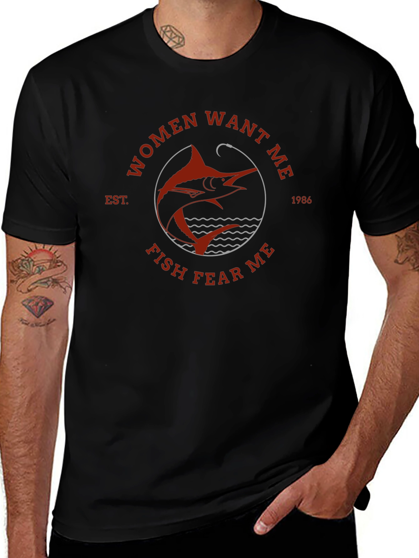 Women Want Me Fish Fear Me Black T-Shirt