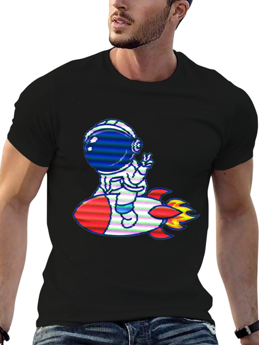 Astronaut Rocket T-Shirt - Black Cotton Tee