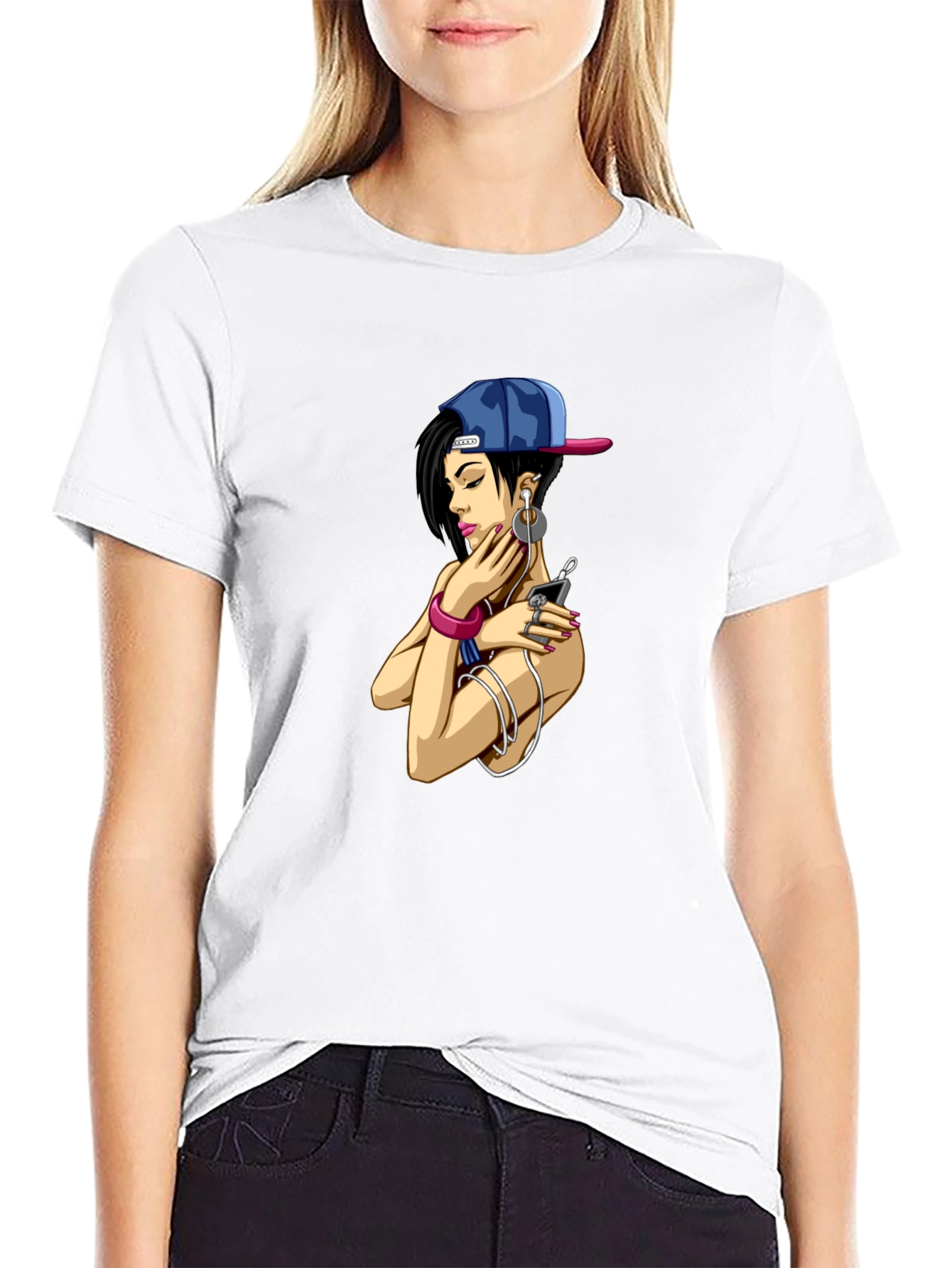 Urban Style Graphic Tee - Girl with Headphones