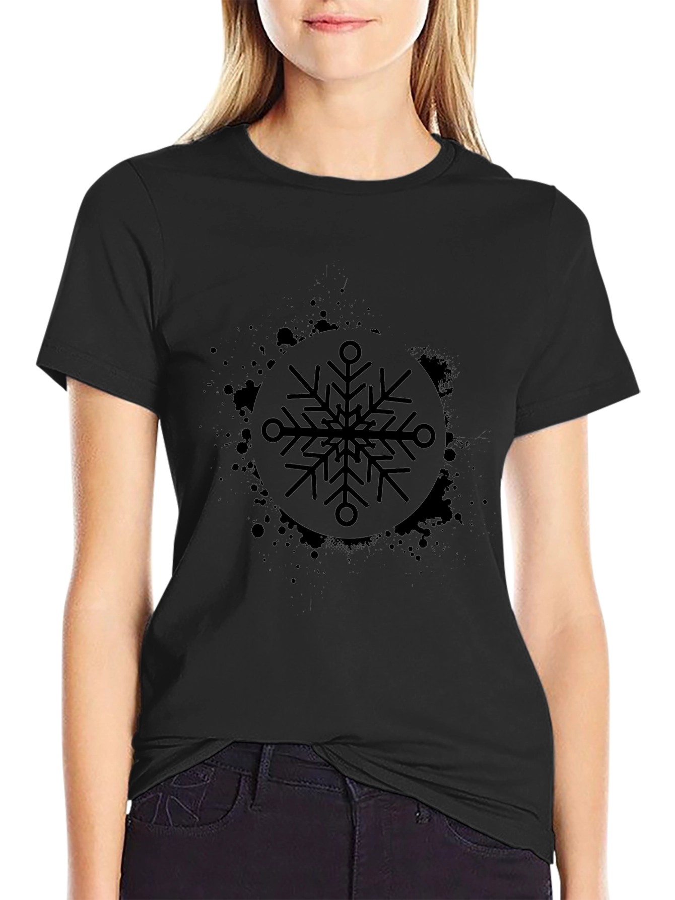Black Snowflake Graphic Tee - Stylish & Unique Design