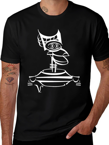 Abstract Robot Graphic Tee - Modern Black T-Shirt