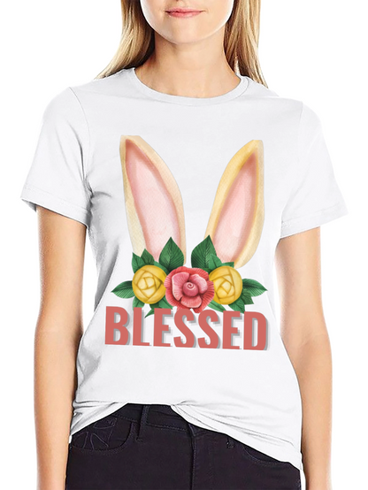 Blessed Easter Bunny Floral Graphic T-Shirt