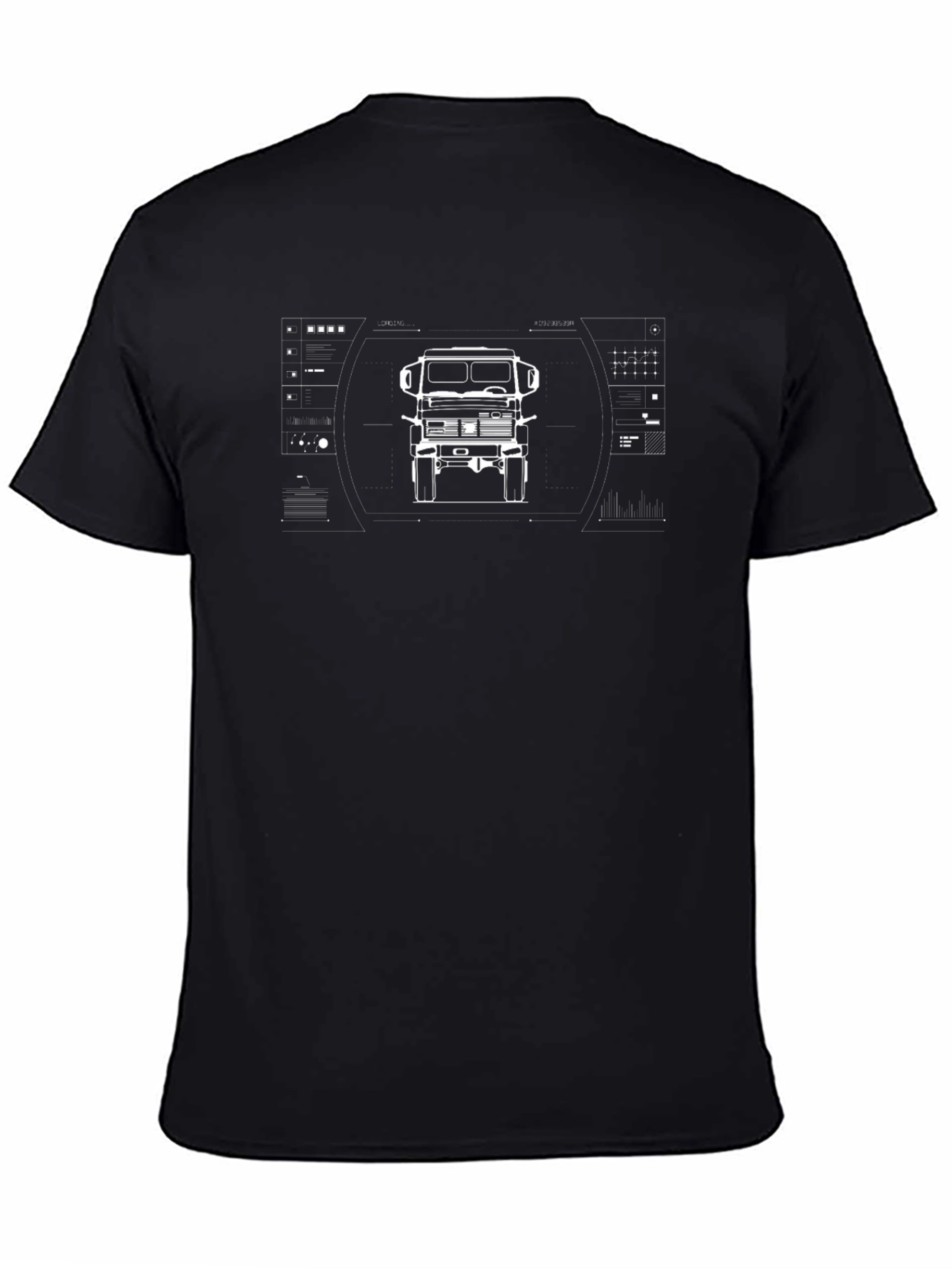 Truck Blueprint Graphic Tee - Black Cotton T-Shirt