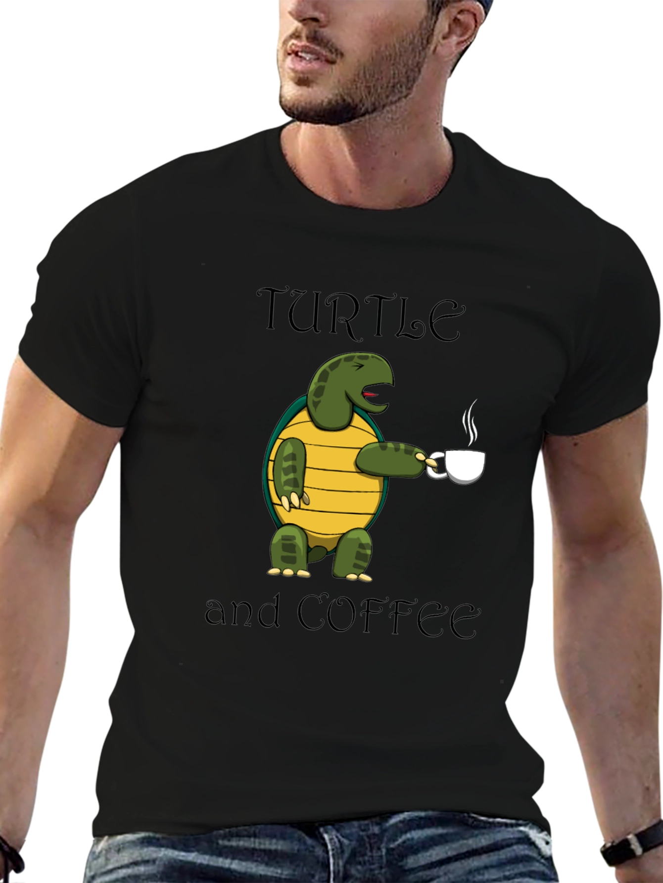 Turtle and Coffee Graphic T-Shirt