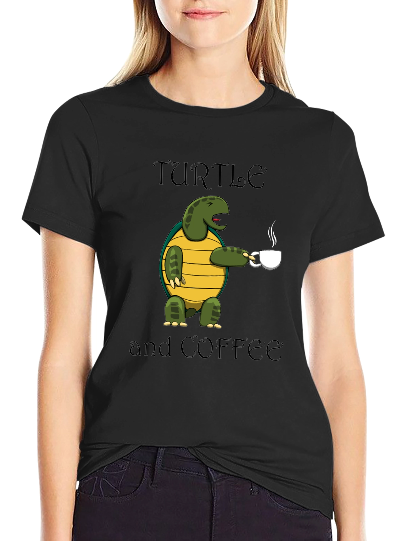 Turtle and Coffee Graphic T-Shirt