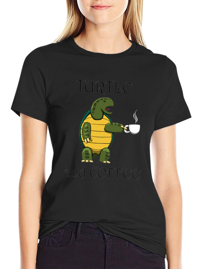 Turtle and Coffee Graphic T-Shirt