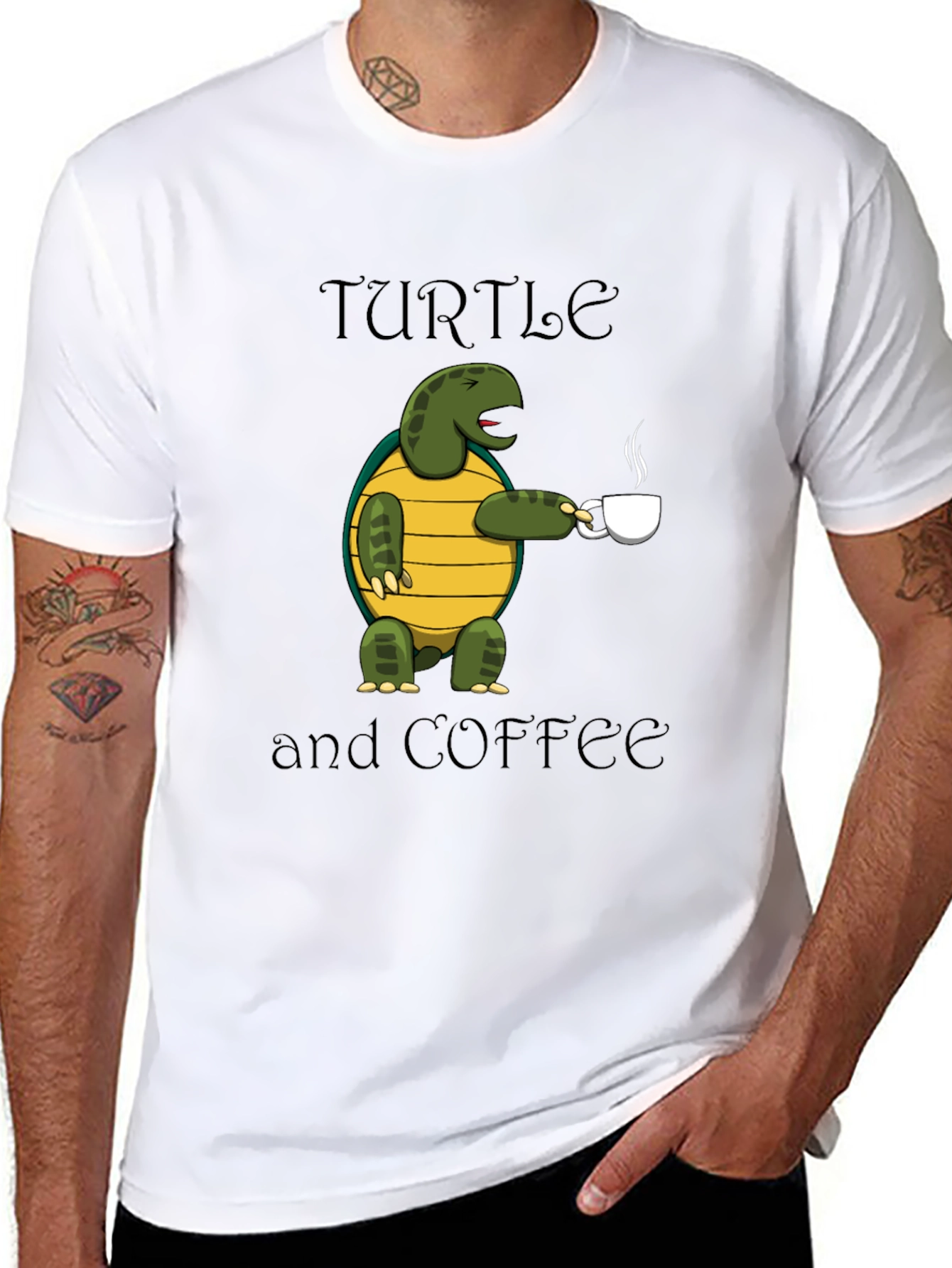 Turtle and Coffee Graphic T-Shirt