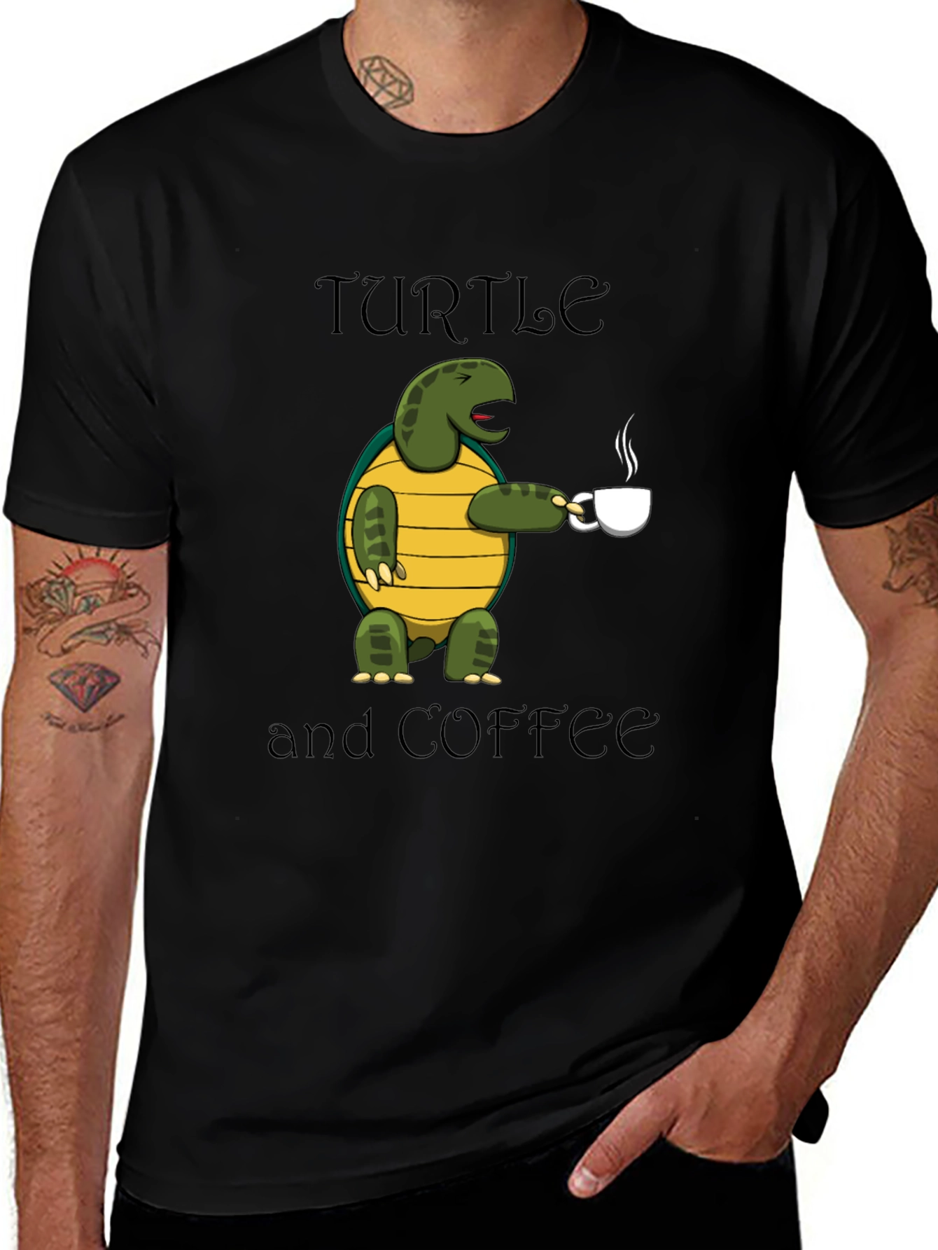 Turtle and Coffee Graphic T-Shirt