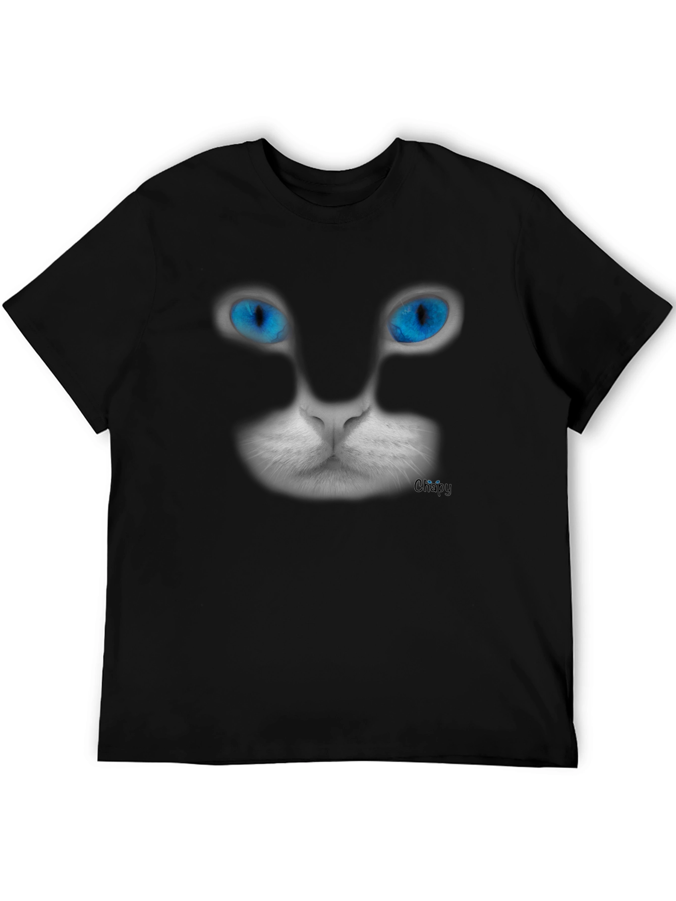 Blue-Eyed Cat Graphic Tee - Mens Black T-Shirt