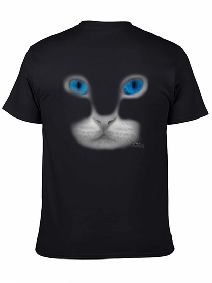 Blue-Eyed Cat Graphic Tee - Mens Black T-Shirt
