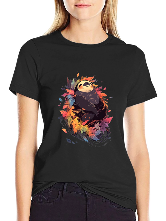Sloth in Leaves Graphic Tee - Casual Comfort