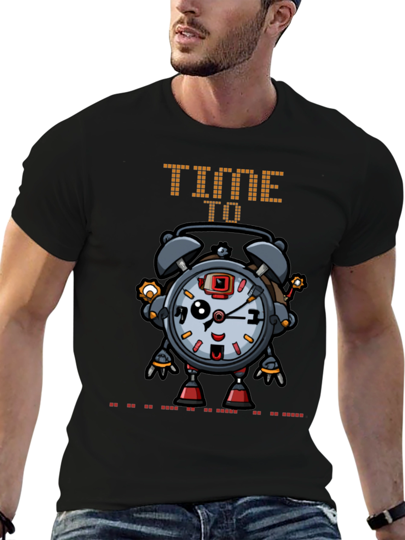 Time Robot Black T-Shirt Unique Graphic Tee