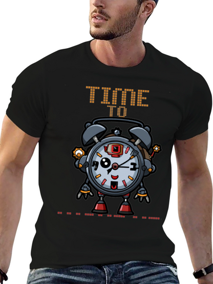 Time Robot Black T-Shirt Unique Graphic Tee