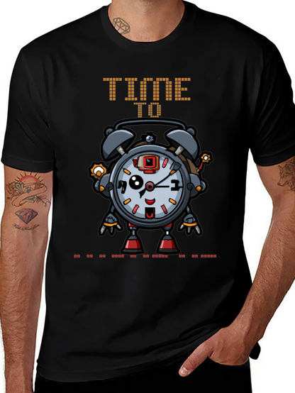 Time Robot Black T-Shirt Unique Graphic Tee