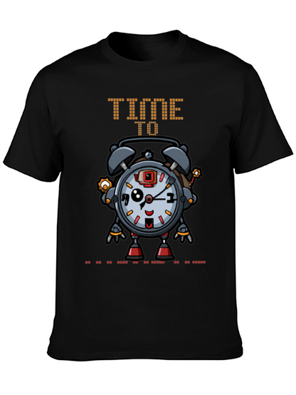Time Robot Black T-Shirt Unique Graphic Tee