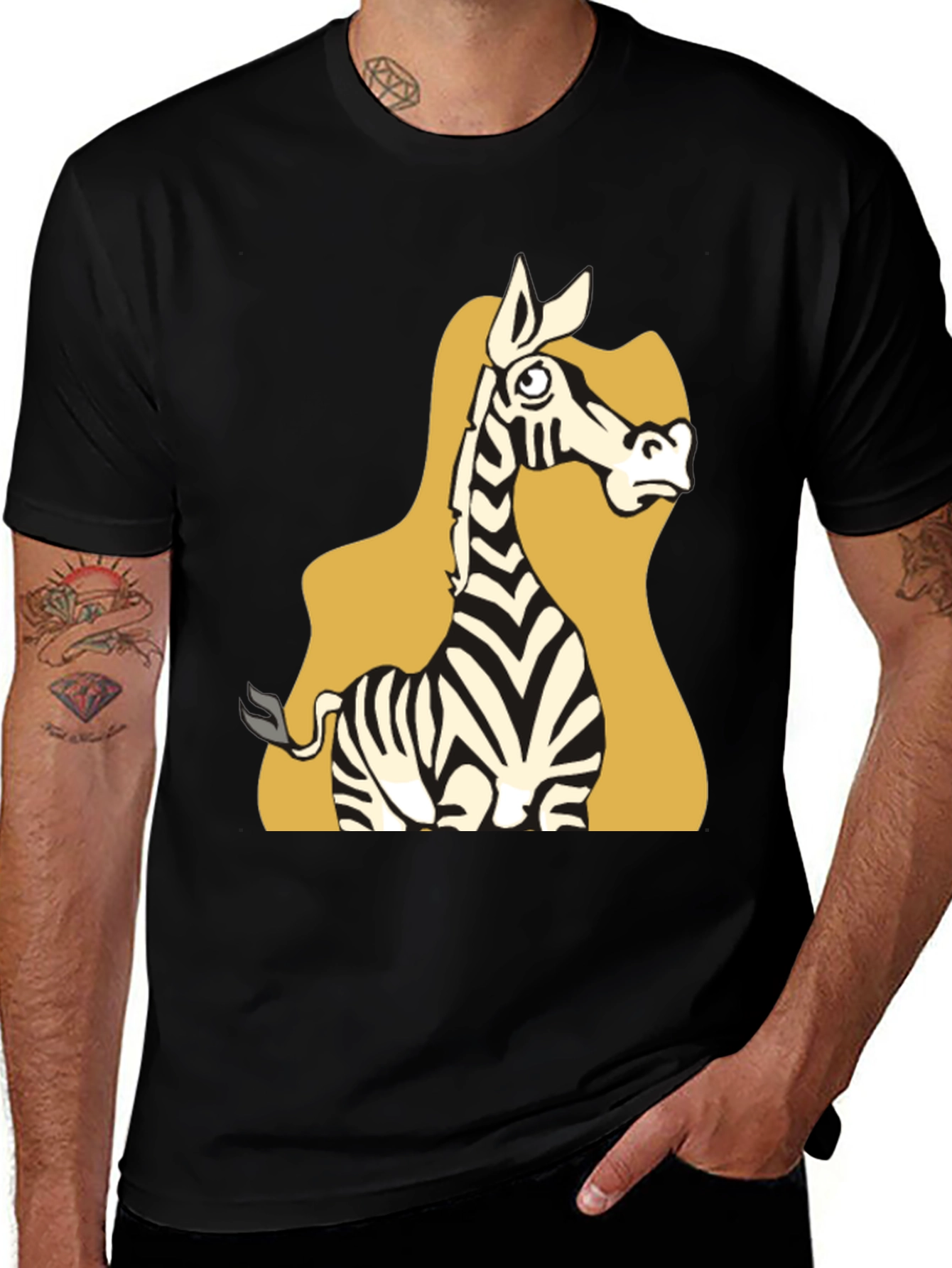 Zebra Cartoon Graphic Tee - Black Unisex T-Shirt