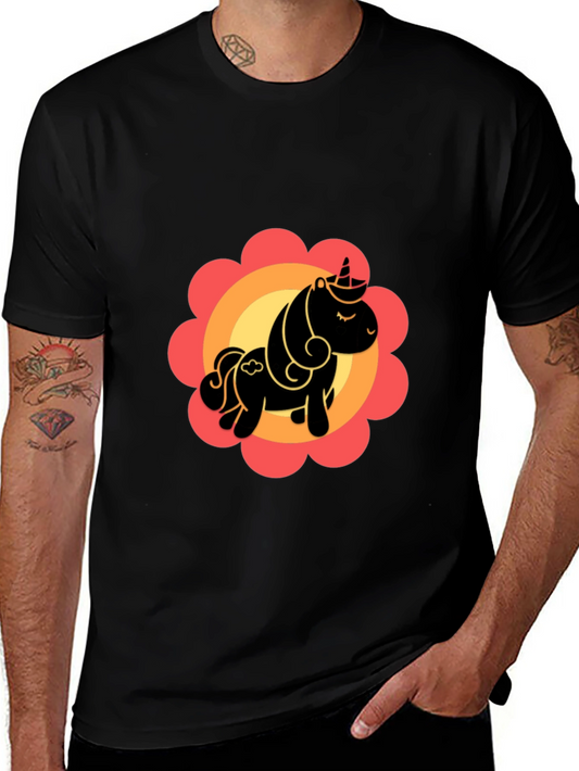 Unicorn Flower Graphic Tee - Mens Black T-Shirt