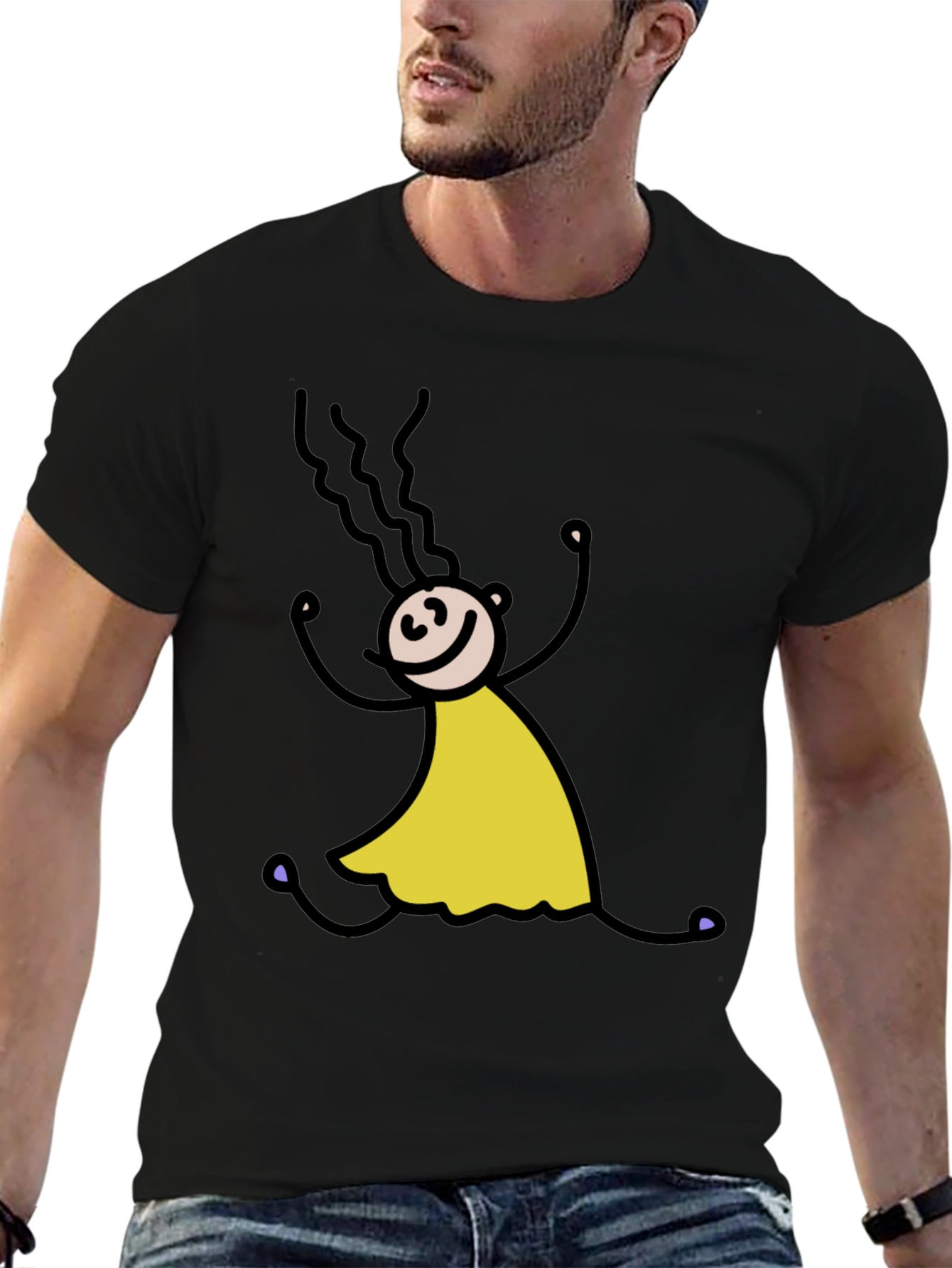 Stick Figure Girl Tee - Fun Black T-Shirt