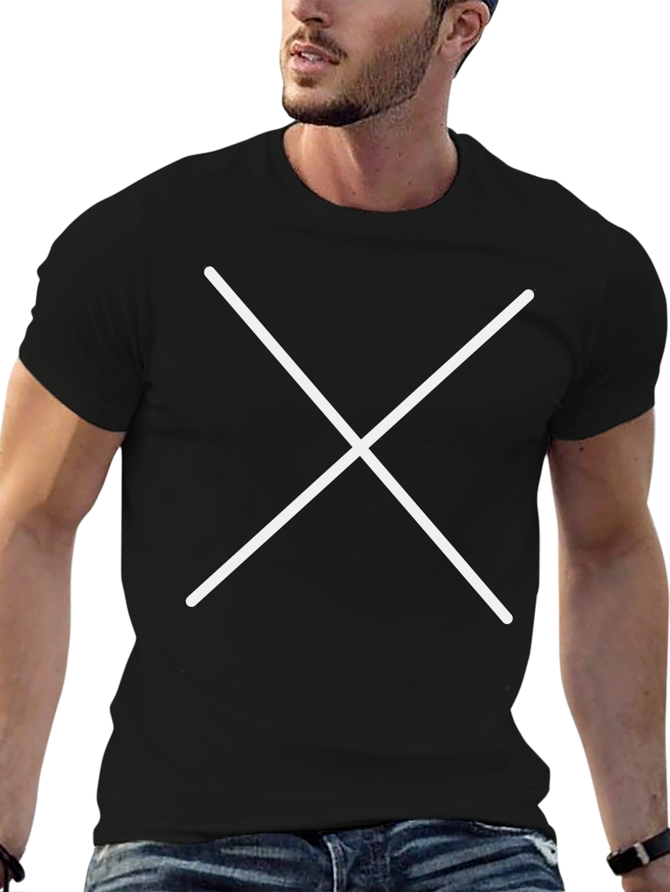 Black T-Shirt with White Cross Graphic