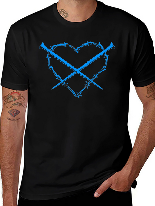 Barbed Wire Heart & Crossed Nails Graphic Tee - Mens Black T-Shirt