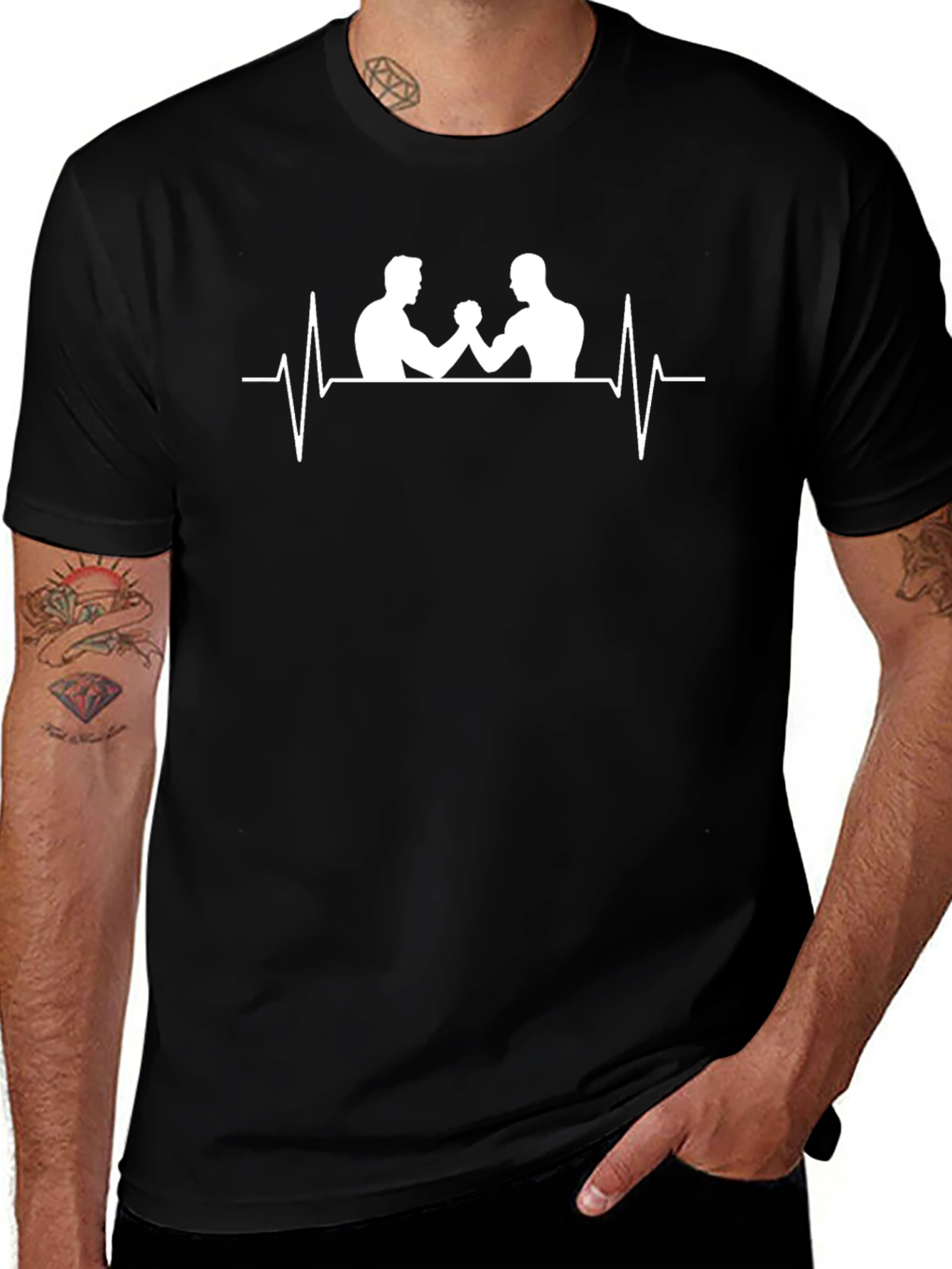 Arm Wrestling Heartbeat T-Shirt - Black
