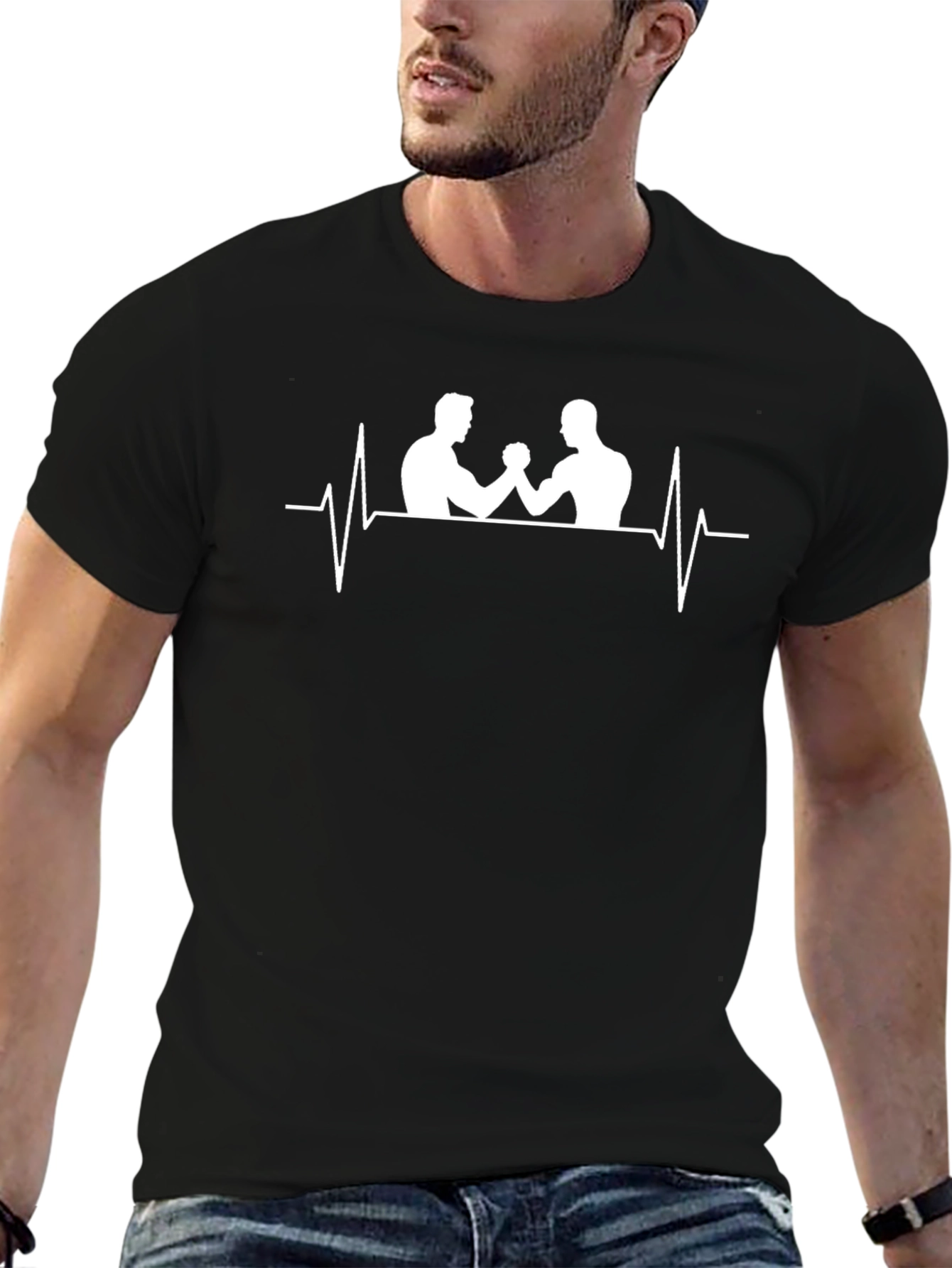 Arm Wrestling Heartbeat T-Shirt - Black
