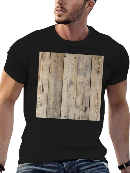 Wood Texture Graphic Tee - Casual Style Black T-Shirt
