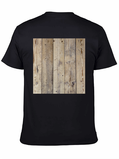 Wood Texture Graphic Tee - Casual Style Black T-Shirt