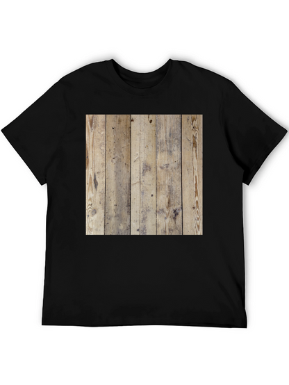 Wood Texture Graphic Tee - Casual Style Black T-Shirt