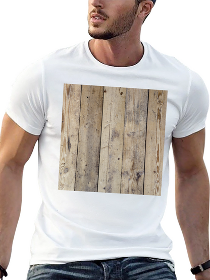 Wood Texture Graphic Tee - Casual Style Black T-Shirt