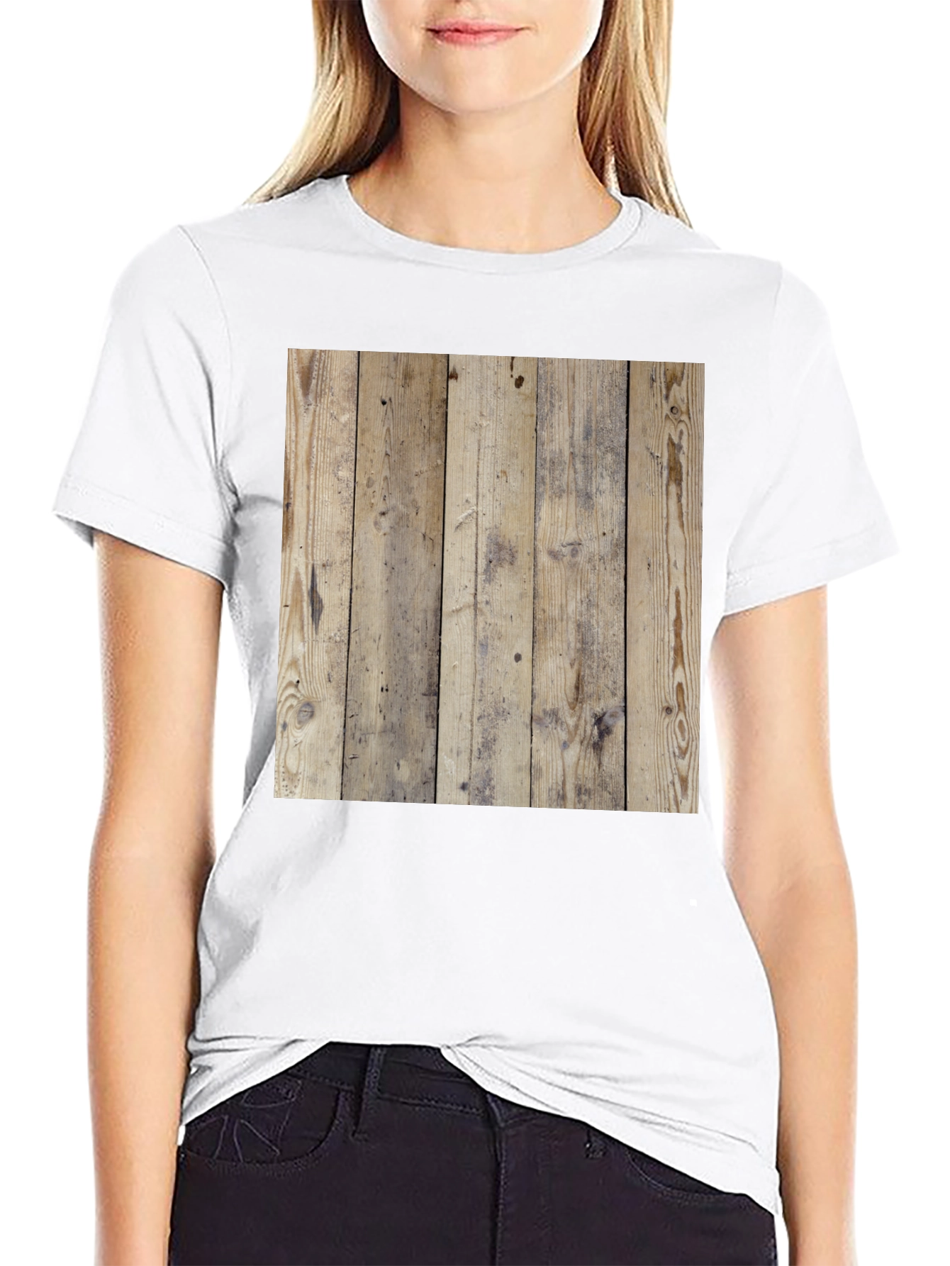 Wood Texture Graphic Tee - Casual Style Black T-Shirt