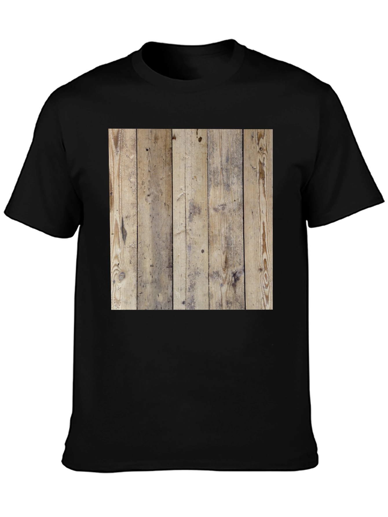 Wood Texture Graphic Tee - Casual Style Black T-Shirt