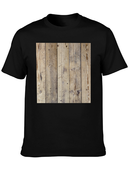 Wood Texture Graphic Tee - Casual Style Black T-Shirt