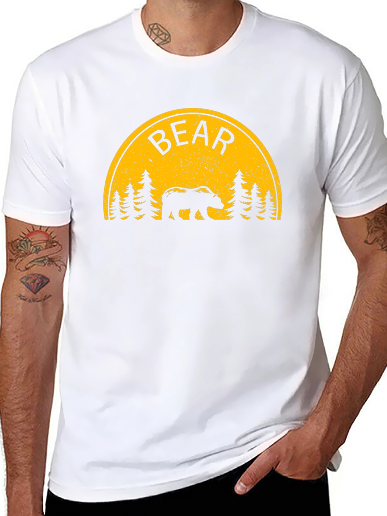 Bear Silhouette Graphic Print Black T-Shirt