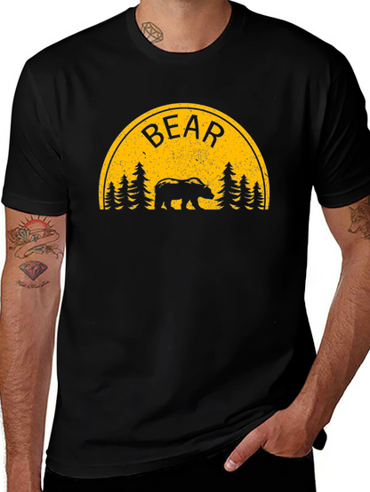 Bear Silhouette Graphic Print Black T-Shirt