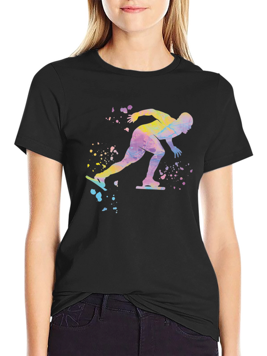Watercolor Speed Skater Graphic T-Shirt