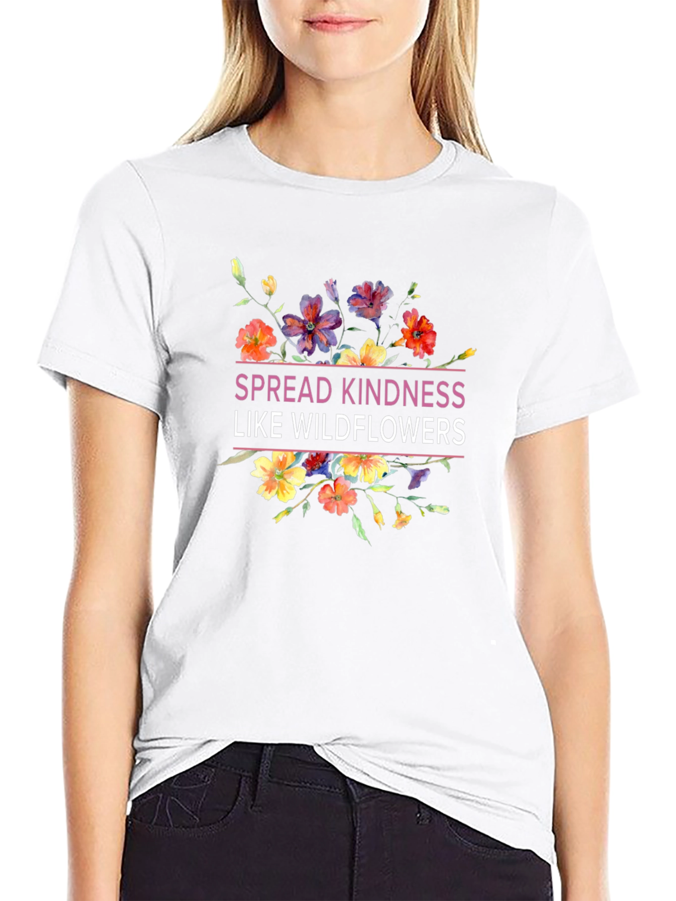 Spread Kindness Like Wildflowers Black T-Shirt