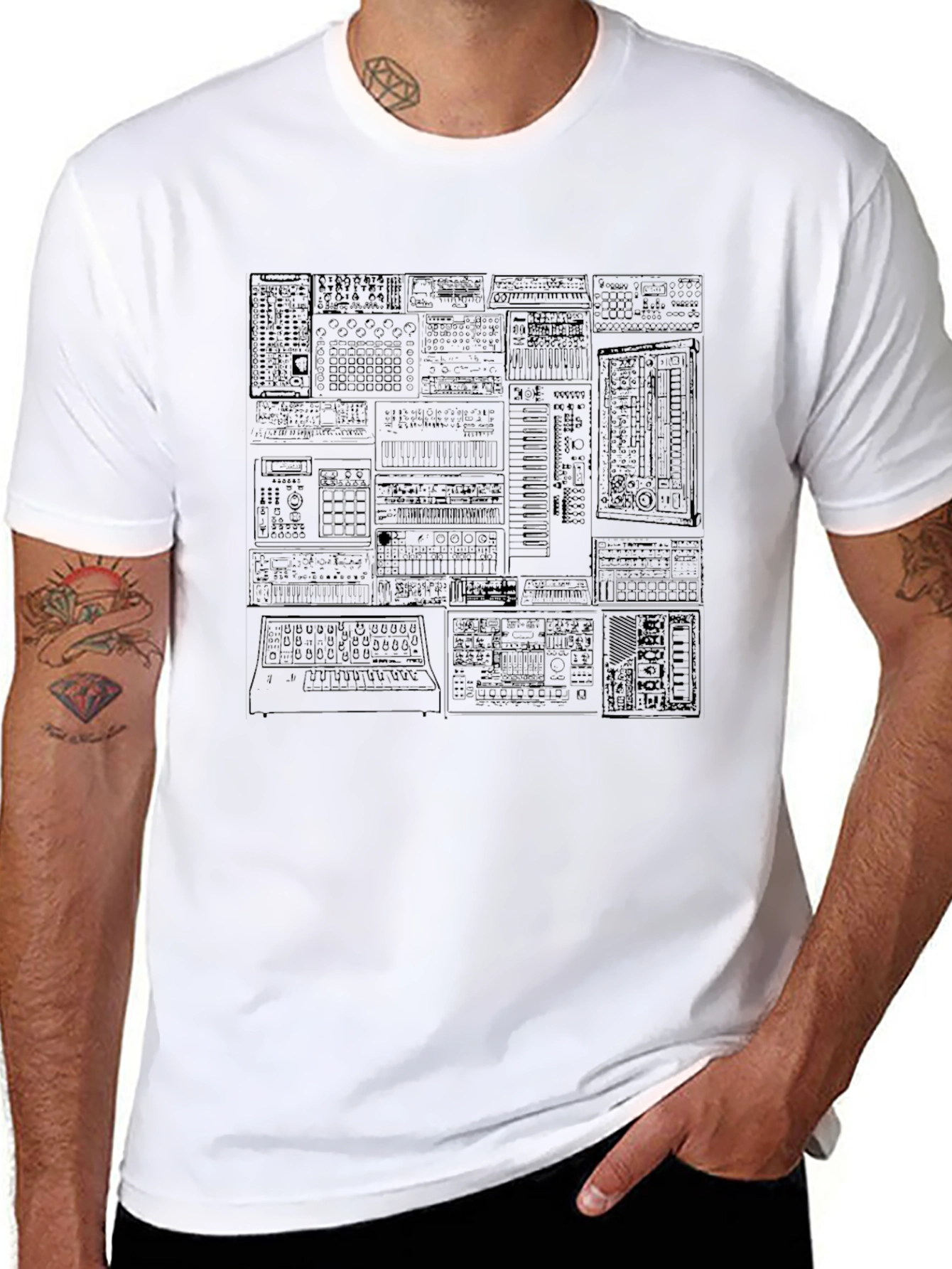 Black Synthesizer Graphic Print T-Shirt