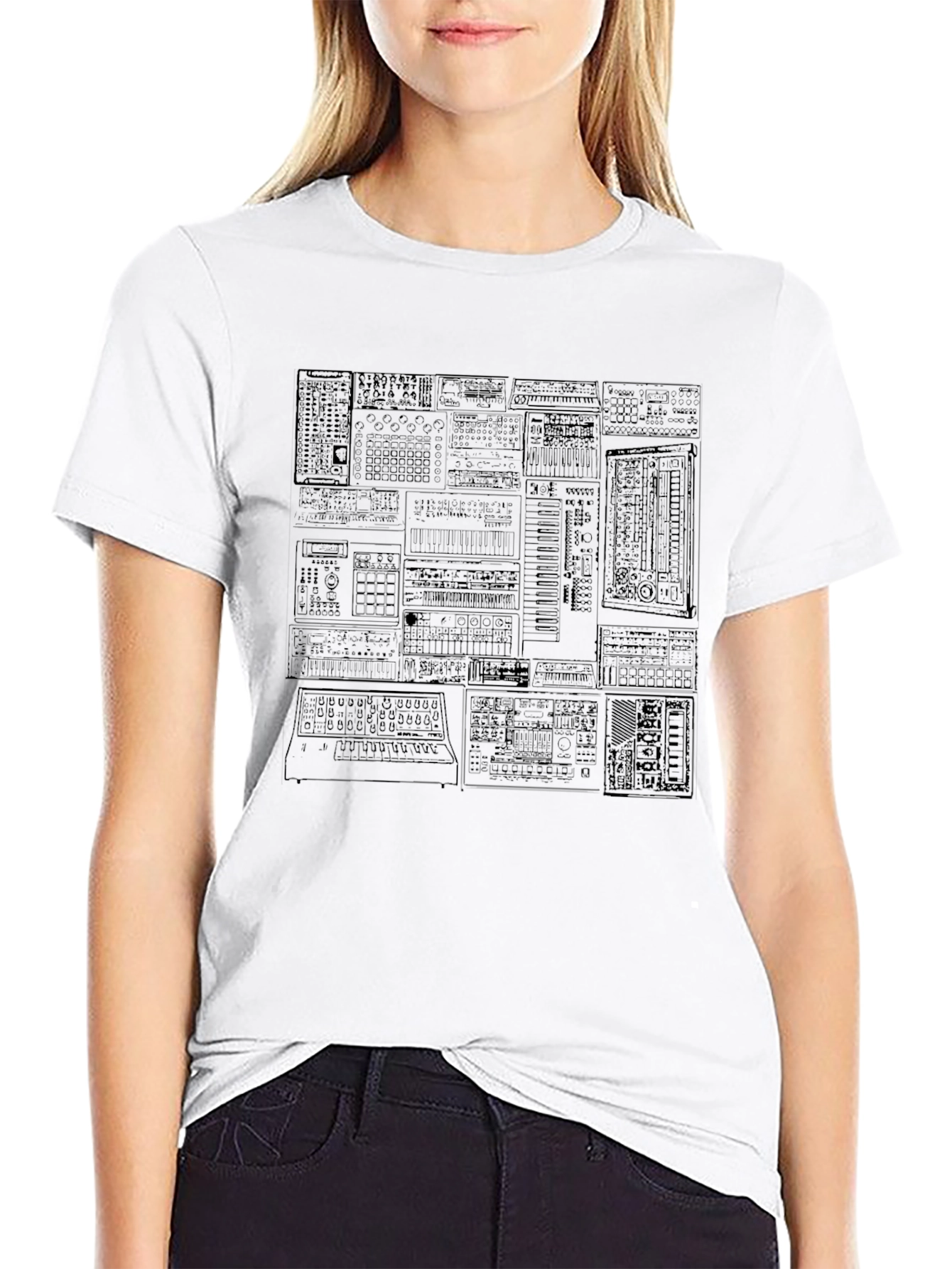 Black Synthesizer Graphic Print T-Shirt