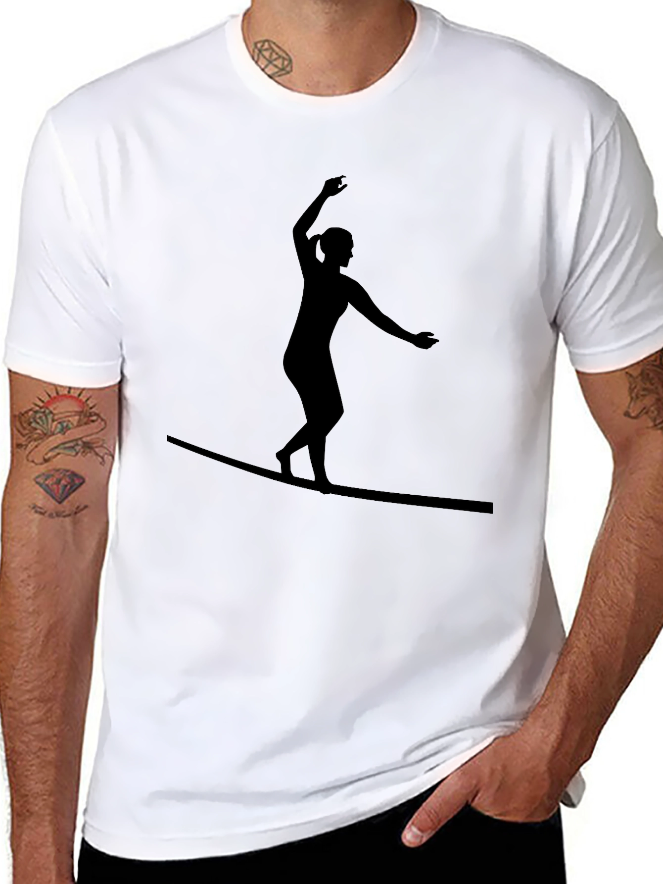 Black T-Shirt with Silhouette Tightrope Walker